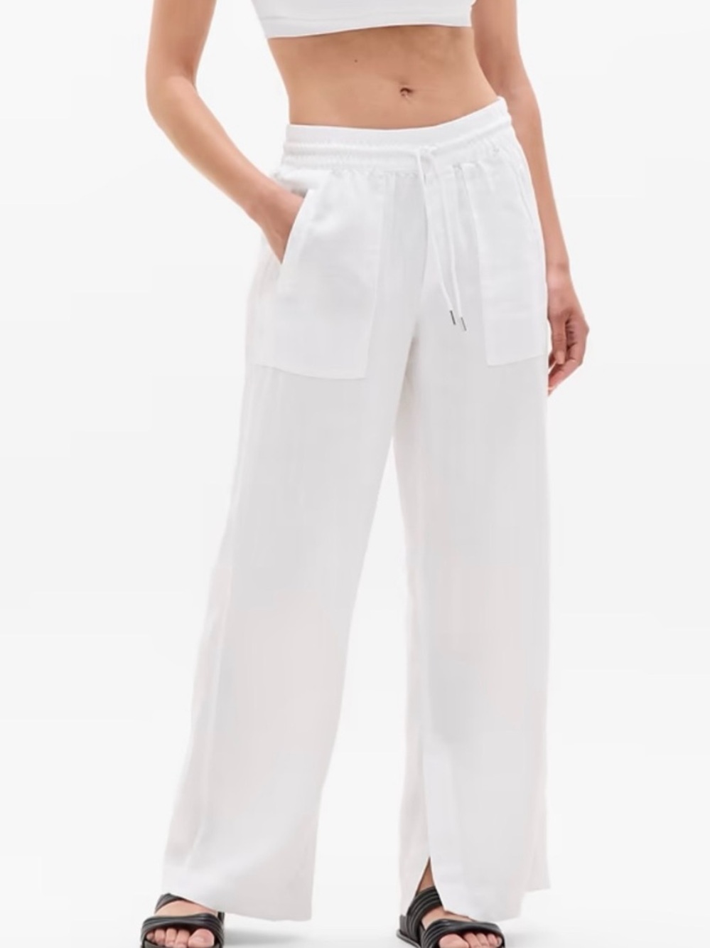 Athleta Retreat Wide Leg Linen Pant White NWT 6